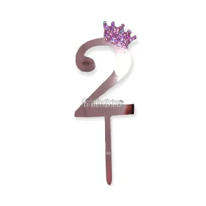 Topper para Torta Rosa Gold Nº2 Con Corona 11cm