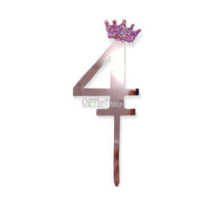 Topper para Torta Rosa Gold Nº4 Con Corona 11cm