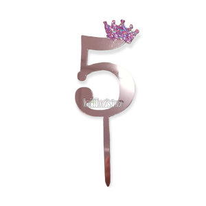 Topper para Torta Rosa Gold Nº5 Con Corona 11cm