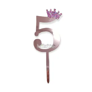 Topper para Torta Rosa Gold Nº5 Con Corona 11cm
