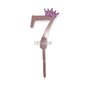 Topper para Torta Rosa Gold Nº7 Con Corona 11cm