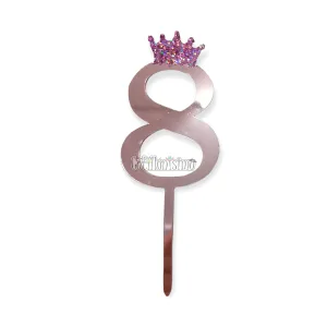Topper para Torta Rosa Gold Nº8 Con Corona 11cm