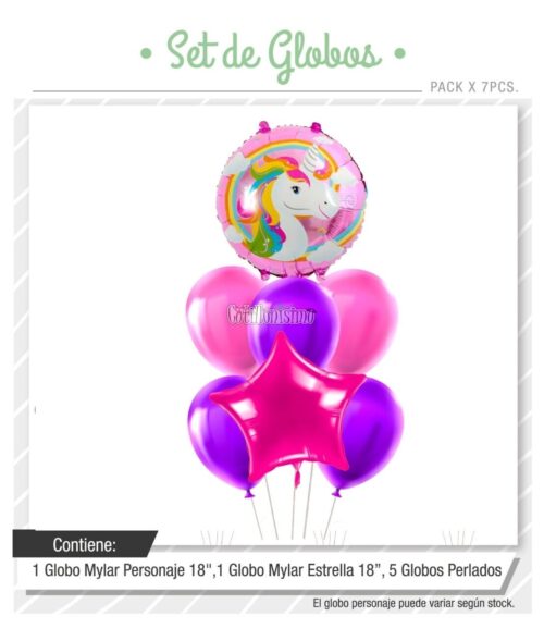 Set Globos UNICORNIO 7 Pcs