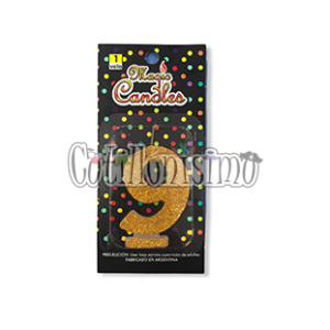 Vela Gibreada Numero 9 Color Dorado Magic Candles