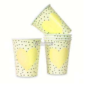 Vaso Polipapel Amarillo Corazon con Lunares 240cc x8u