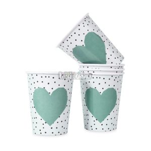 Vaso Polipapel Corazon Celeste con Lunares 240cc x8u