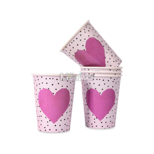 Vaso Polipapel Corazon Rosa con Lunares 240cc x8u
