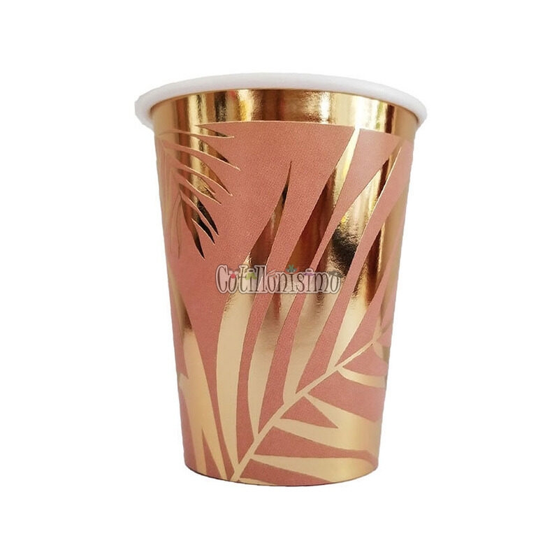 Vaso Polipapel Violeta Hojas Rosa Gold 240cc x8u