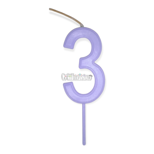 Vela Numero 3 Color Lila Pastel 11cm