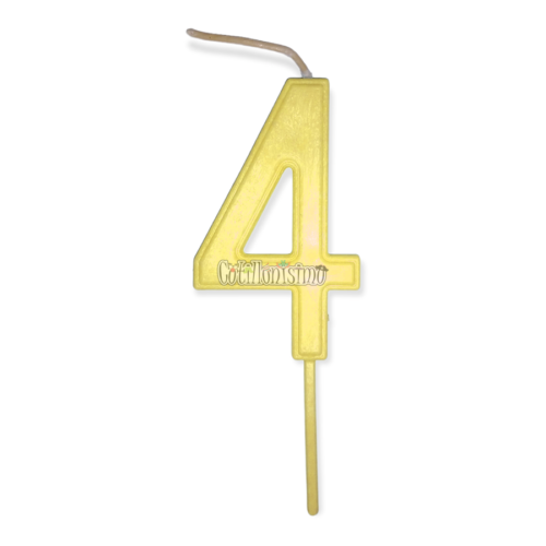Vela Numero 4 Color Amarillo Pastel 11cm