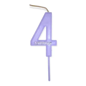 Vela Numero 4 Color Lila Pastel 11cm