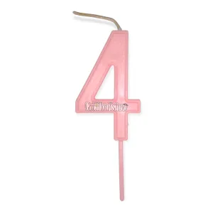 Vela Numero 4 Color Rosa Pastel 11cm