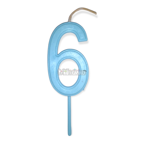 Vela Numero 6 Color Celeste Pastel 11cm
