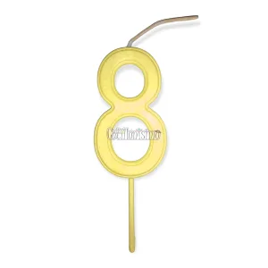 Vela Numero 8 Color Amarillo Pastel 11cm