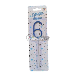 Vela CHISPITA Numero 6 Color Azul Sparkles