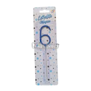 Vela CHISPITA Numero 6 Color Azul Sparkles