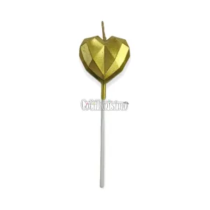 Vela Corazon Facetado Dorado 10 cm