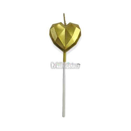 Vela Corazon Facetado Dorado 10 cm