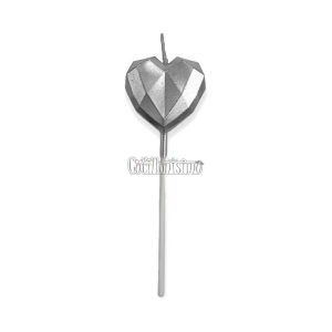 Vela Corazon Facetado Plateado 10 cm