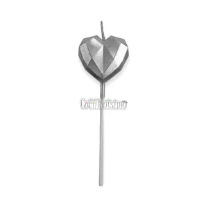 Vela Corazon Facetado Plateado 10 cm