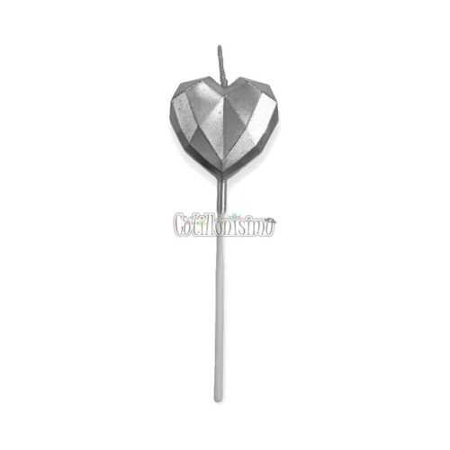 Vela Corazon Facetado Plateado 10 cm