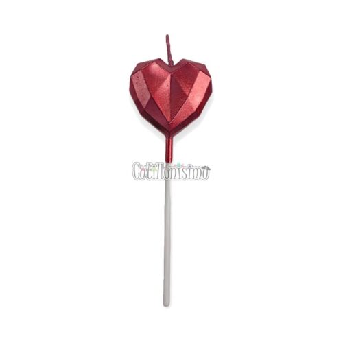 Vela Corazon Facetado Rojo 10 cm