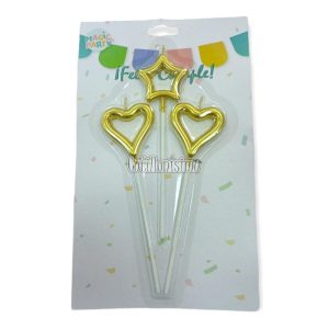 Vela Metalizada Estrella Corazon x3u Color Dorado