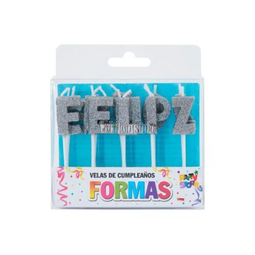 Vela Frase FELIZ CUMPLEAÑOS Plateado