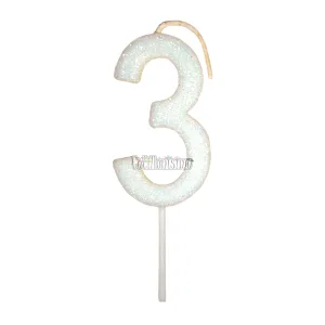 Vela Gibreada Numero 3 Color Blanco 11cm