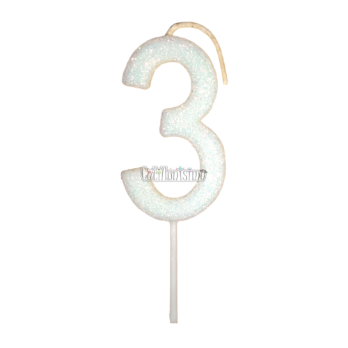 Vela Gibreada Numero 3 Color Blanco 11cm