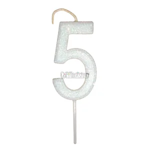 Vela Gibreada Numero 5 Color Blanco 11cm