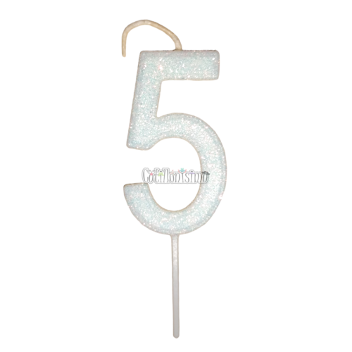Vela Gibreada Numero 5 Color Blanco 11cm