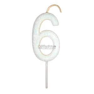Vela Gibreada Numero 6 Color Blanco 11cm