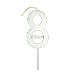 Vela Gibreada Numero 8 Color Blanco 11cm