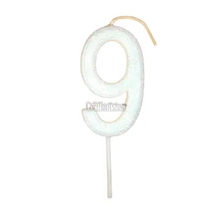 Vela Gibreada Numero 9 Color Blanco 11cm