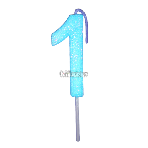 Vela Gibreada Numero 1 Color Celeste 11cm