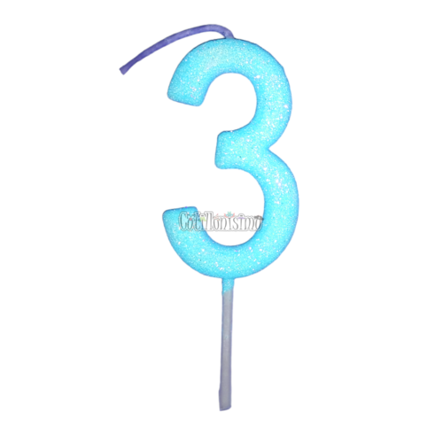 Vela Gibreada Numero 3 Color Celeste 11cm