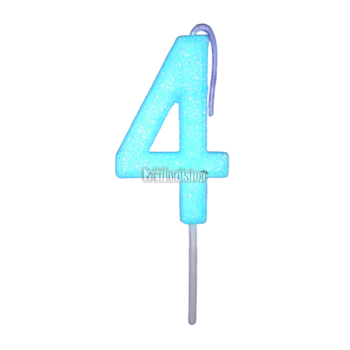 Vela Gibreada Numero 4 Color Celeste 11cm