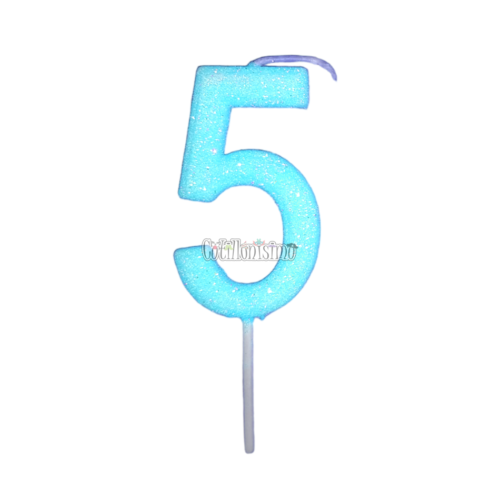 Vela Gibreada Numero 5 Color Celeste 11cm