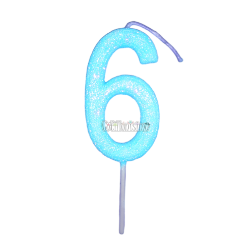 Vela Gibreada Numero 6 Color Celeste 11cm