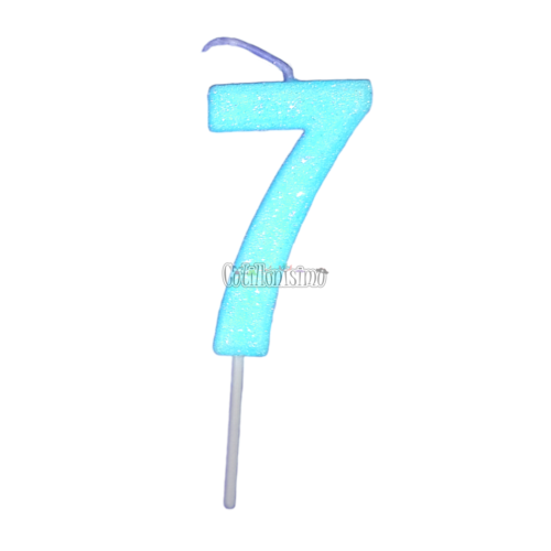 Vela Gibreada Numero 7 Color Celeste 11cm