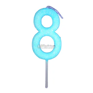 Vela Gibreada Numero 8 Color Celeste 11cm
