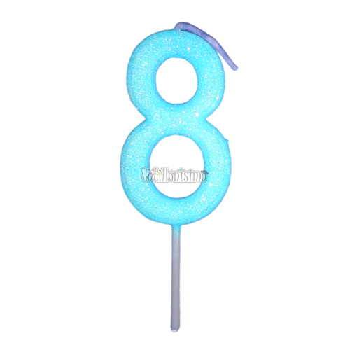 Vela Gibreada Numero 8 Color Celeste 11cm