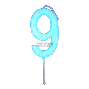 Vela Gibreada Numero 9 Color Celeste 11cm