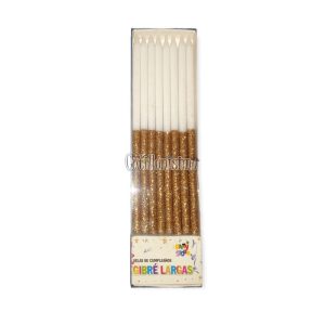 Vela Gibre Largas Combinadas x16u Blanco y Dorado