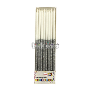 Vela Gibre Largas Combinadas x16u Blanco y Plateado