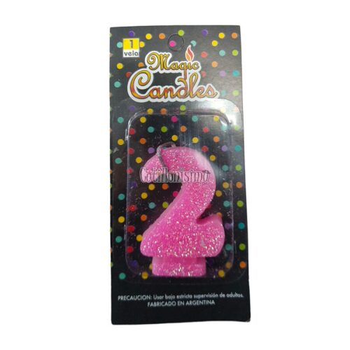 Vela Gibreada Numero 2 Color Rosa Magic Candles
