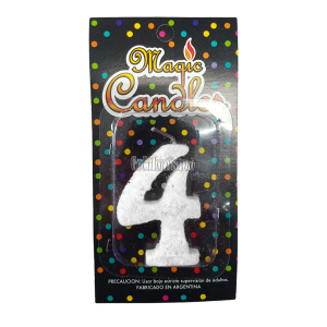 Vela Gibreada Numero 4 Color Blanco Magic Candles