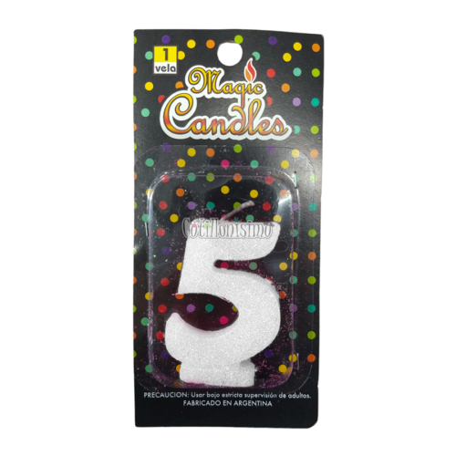 Vela Gibreada Numero 5 Color Blanco Magic Candles