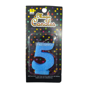 Vela Gibreada Numero 5 Color Celeste Magic Candles